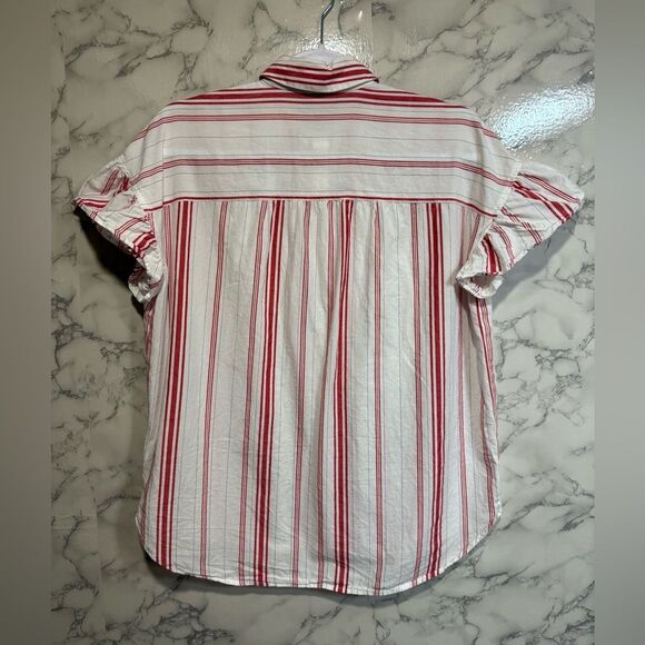 NEW Madewell Central Ruffle-Sleeve Shirt in Carey Stripe Red and White Size XS - Picture 8 of 10